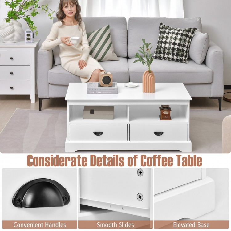 Modern Coffee Table with Drawers and Open Cubies
