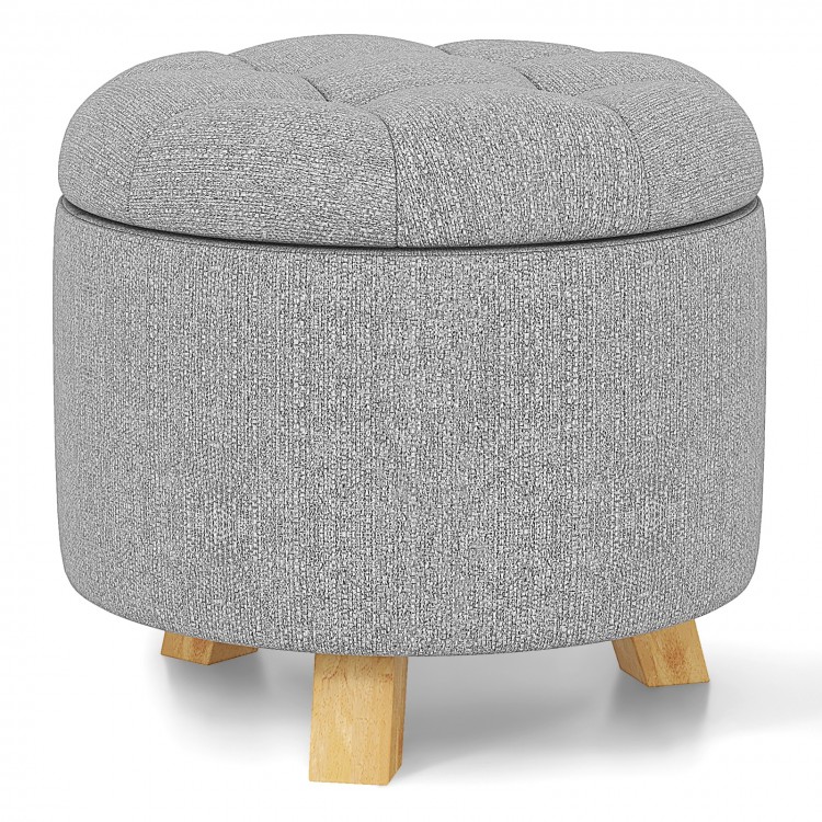 Upholstered Round Ottoman with Solid Rubber Feet