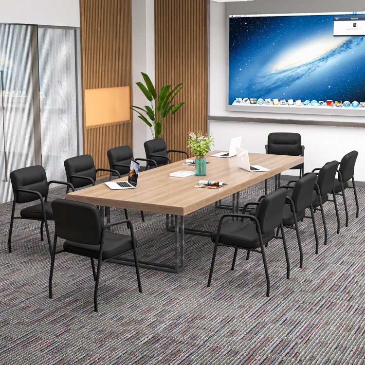 Waiting Room Guest Chair Set of 2 Upholstered Reception Chairs with Mixed PU Leather and Integrated Armrests