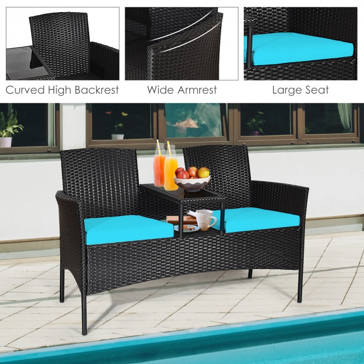 Patented Modern Patio Set with Built-in Coffee Table and Cushions