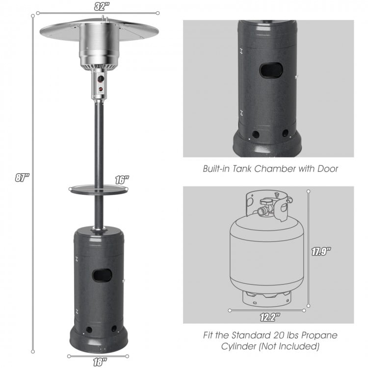 48,000 BTU Standing Outdoor Heater Propane LP Gas Steel with Table and Wheels