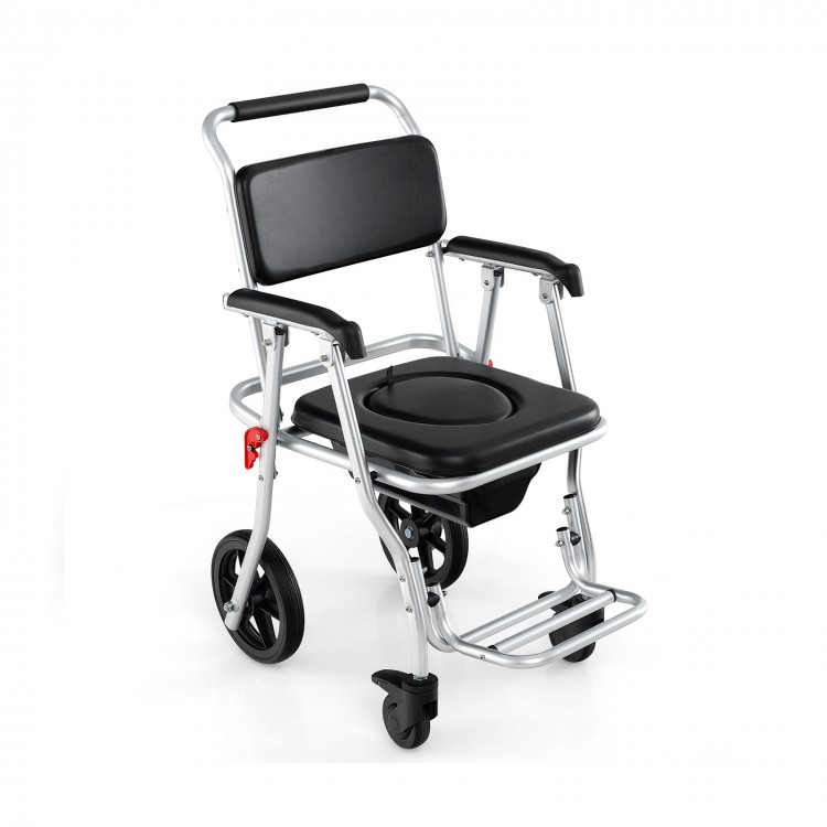 4-in-1 Foldable Bedside Commode Chair with Brakes and Bucket and Footrest