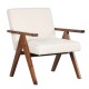 Modern Accent Chair Linen Fabric Armchair with Solid Acacia Wood Frame