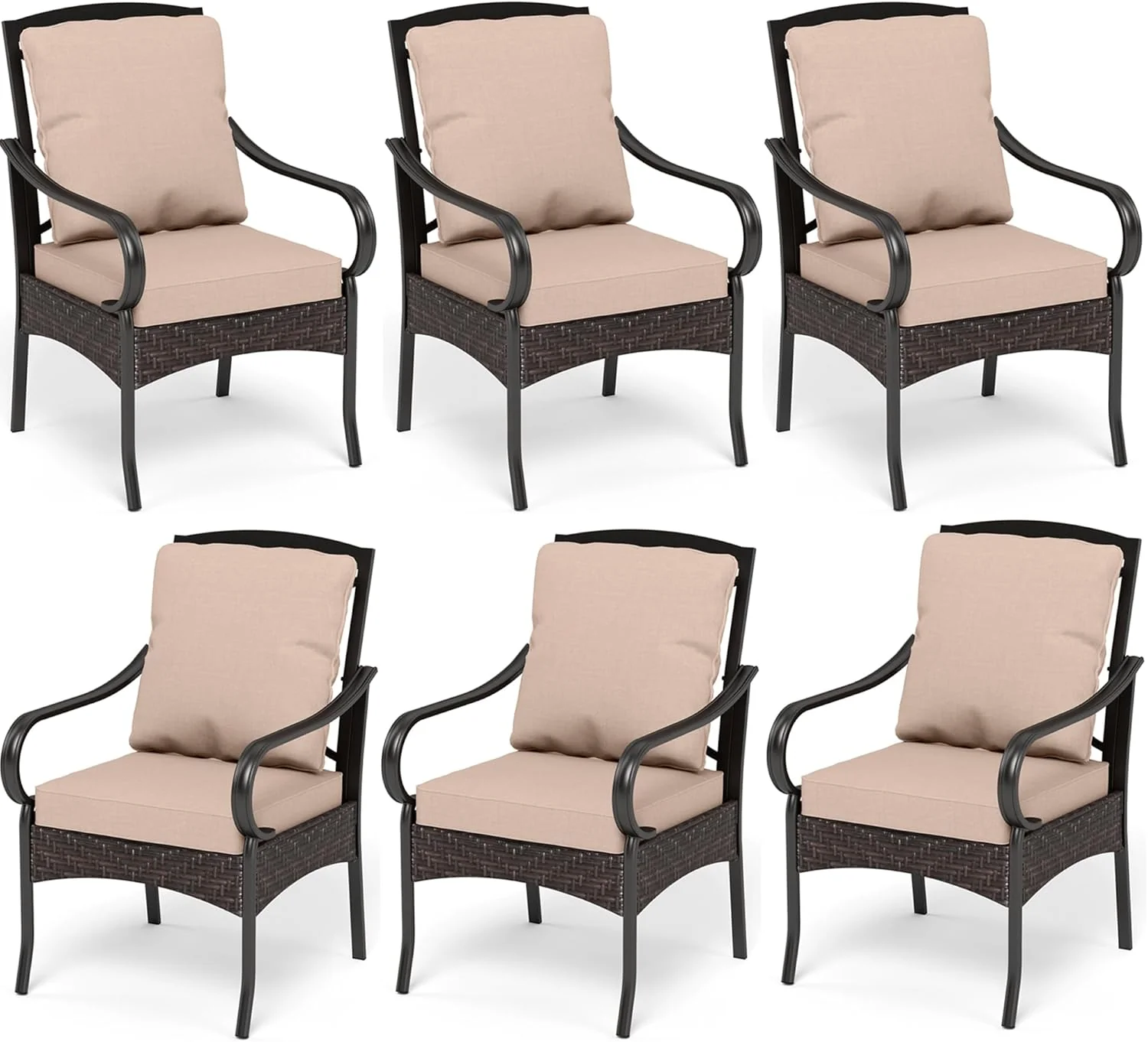 PHI VILLA 6-Piece Outdoor Dining Sets, All-Weather Patio Table and Chairs Set with Umbrella for 4, Heavy Duty Patio Round Table Set for Deck, 4 Extra Large Outdoor Swivel Chairs with Thick Cushions