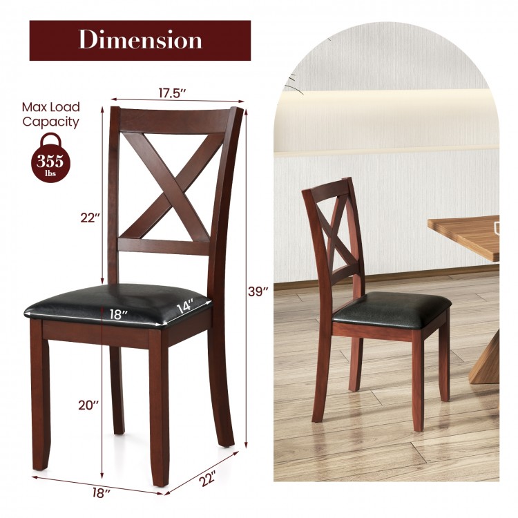 Set of 2 Wooden Kitchen Dining Chair with Padded Seat and Rubber Wood Legs