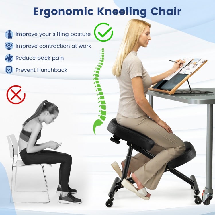 Adjustable Ergonomic Kneeling Chair with Upgraded Gas Spring Rod and Thick Foam Cushions
