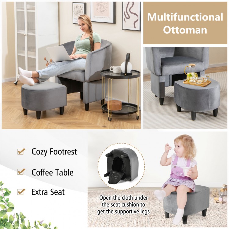 Upholstered Velvet Barrel Chair with Ottoman