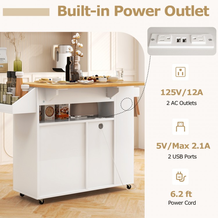 Rolling Kitchen Island Cart with Power Outlet for Dining Room