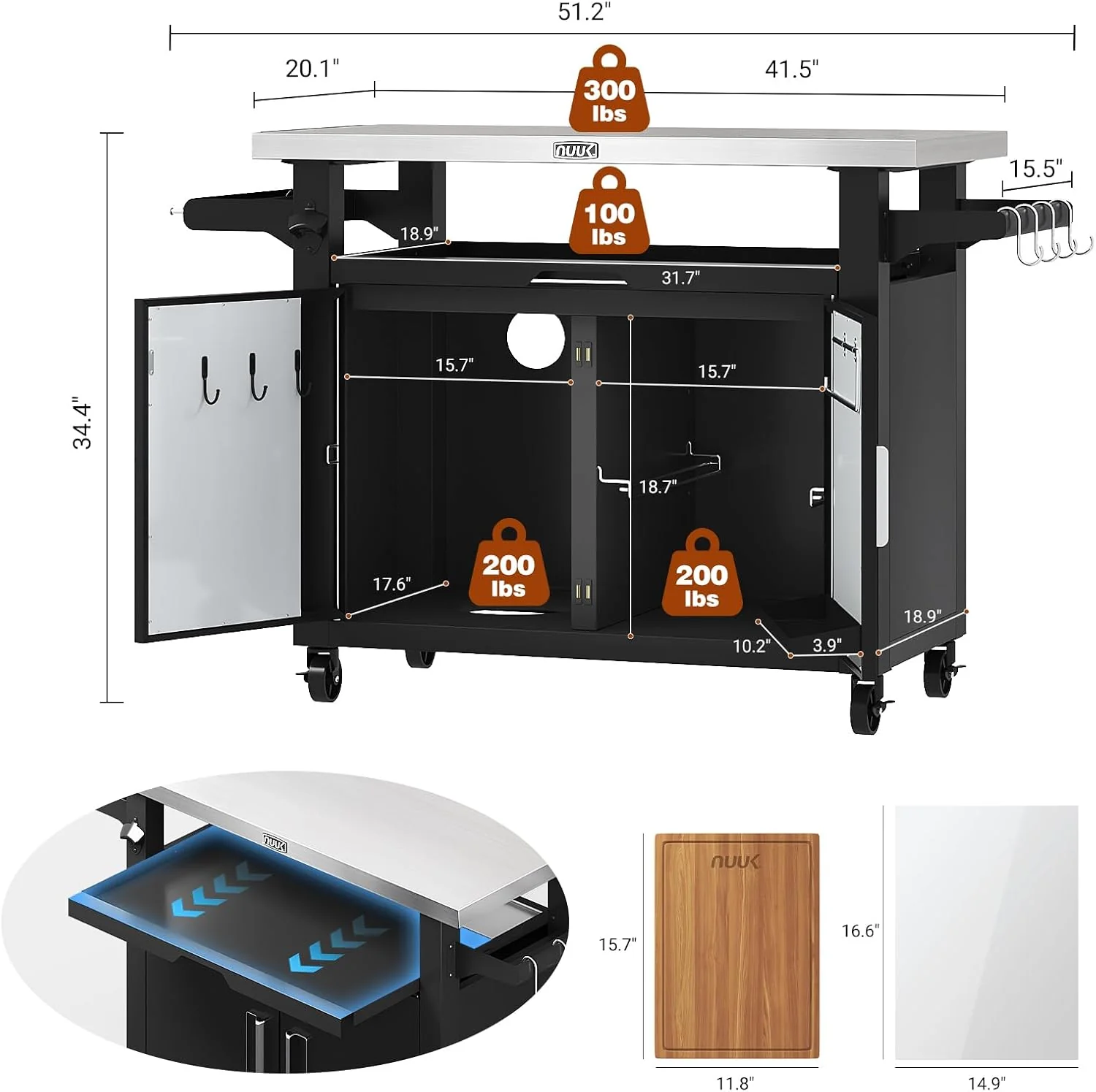 VersaCook Outdoor Grill Cart with Stainless Steel Top & Storage Cabinet