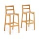 Set of 2 Rubber Wood Armless Bar Stools with Backrest and Footrest