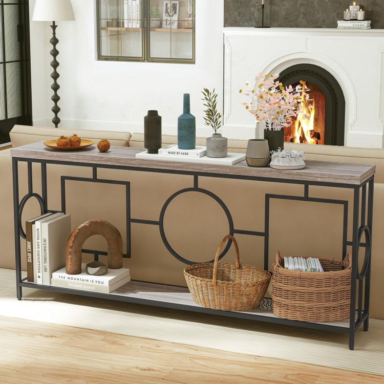 2-Tier Faux Marble Top Console Table with Storage Shelf for Hallway