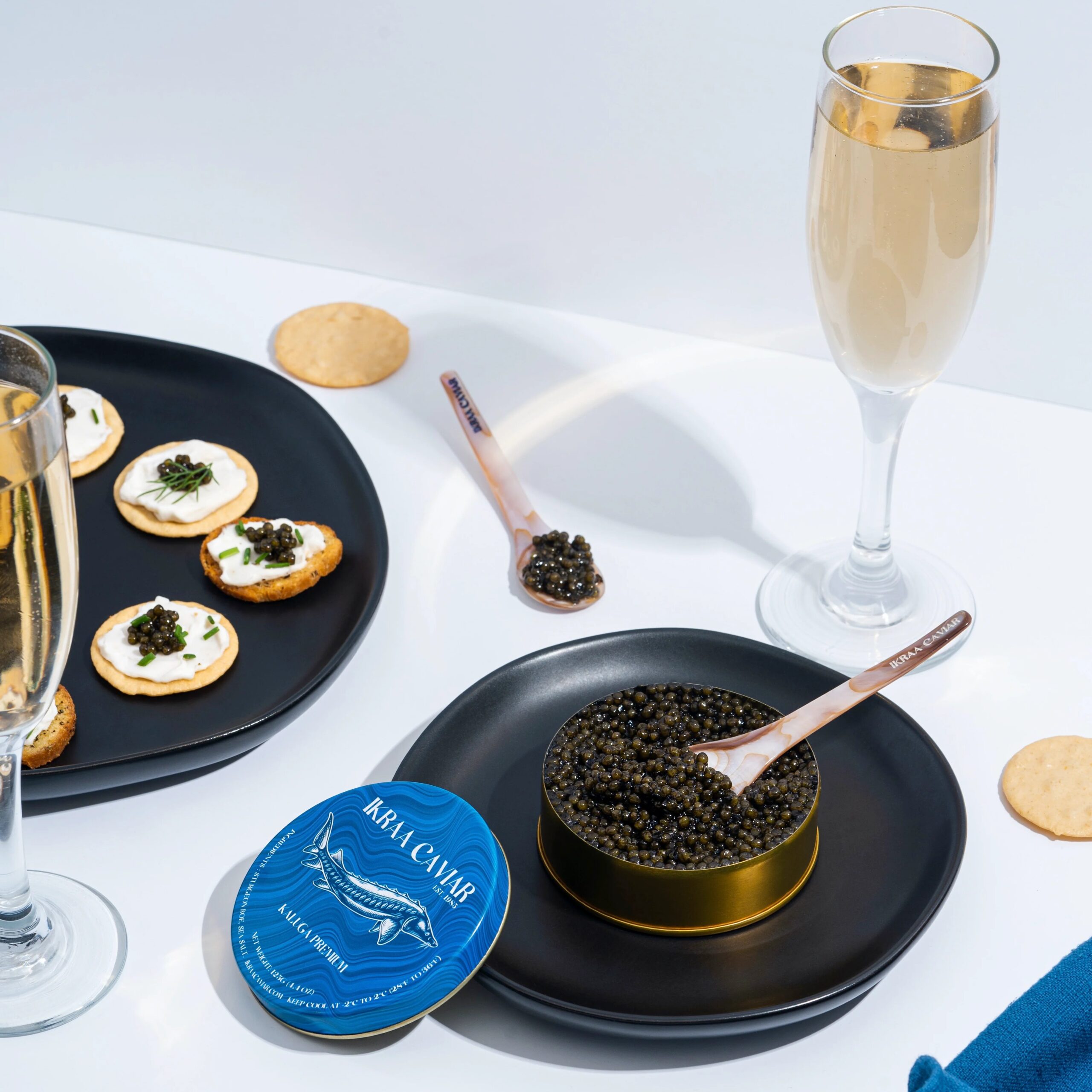 IKRAA Caviar Picnic Pack Set – Includes Blinis, Truffle Butter, Crème Fraîche & Pearl Spoons