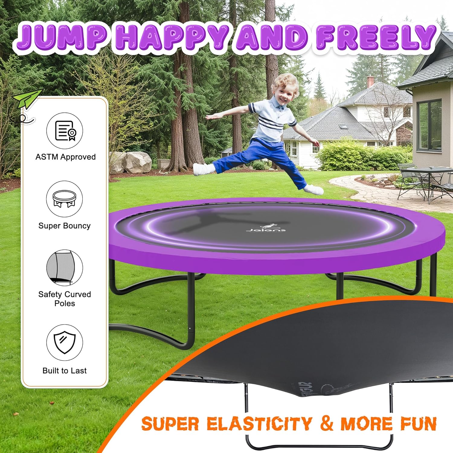 Trampoline 8FT 10FT 12FT 14FT 16FT, Recreational Trampolines with Enclosure Net and Ladder, Outdoor Anti-Rust Trampolines for Kids and Adults, ASTM Approved