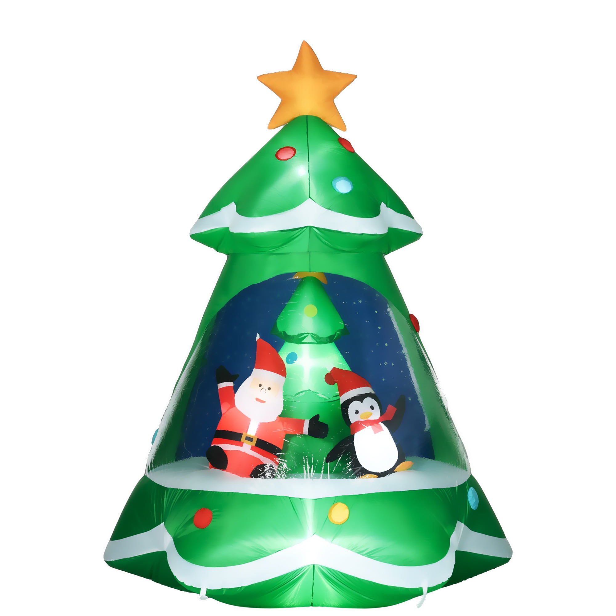 HOMCOM 7FT Inflatable Christmas Tree with Santa & Penguin, LED Lights, Outdoor Holiday Decor