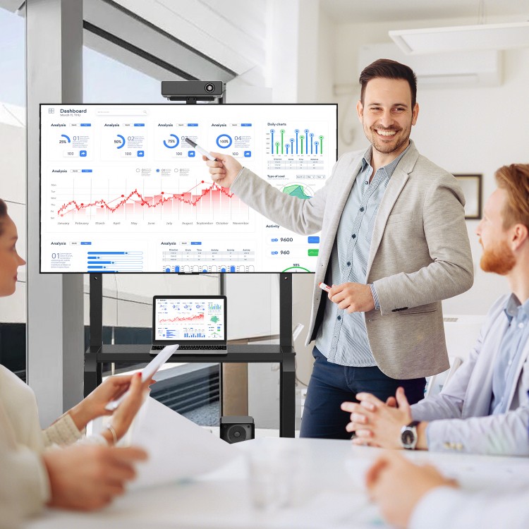 Mobile TV Stand with Camera Shelf and AV Shelves for 32-80 Inch Flat/Curved TVs