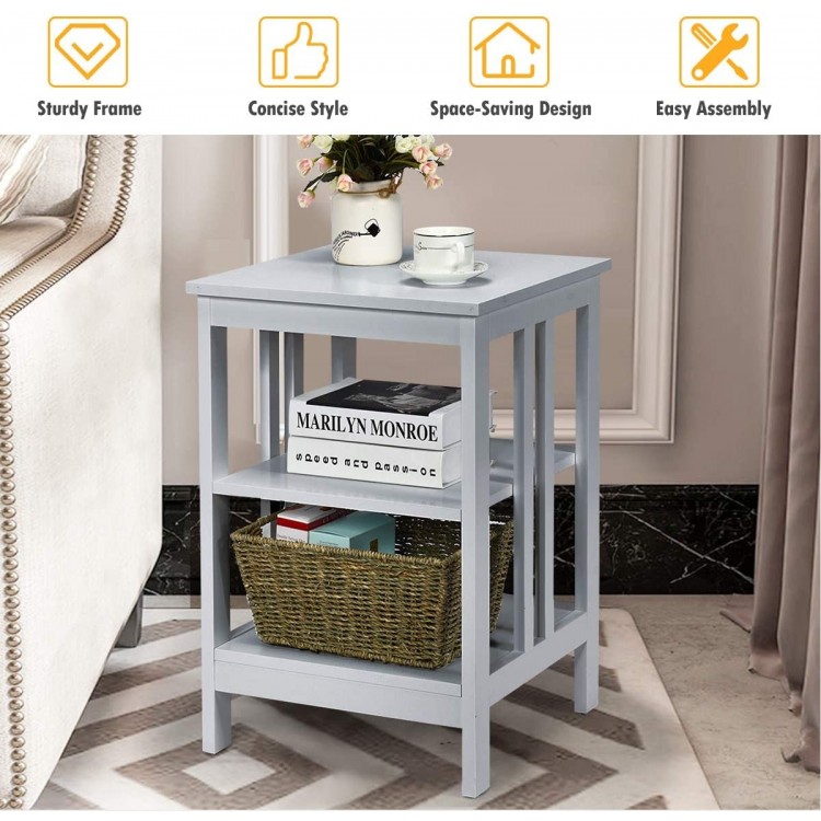 3-Tier Nightstand Set of 2 with Reinforced Bars and Stable Structure