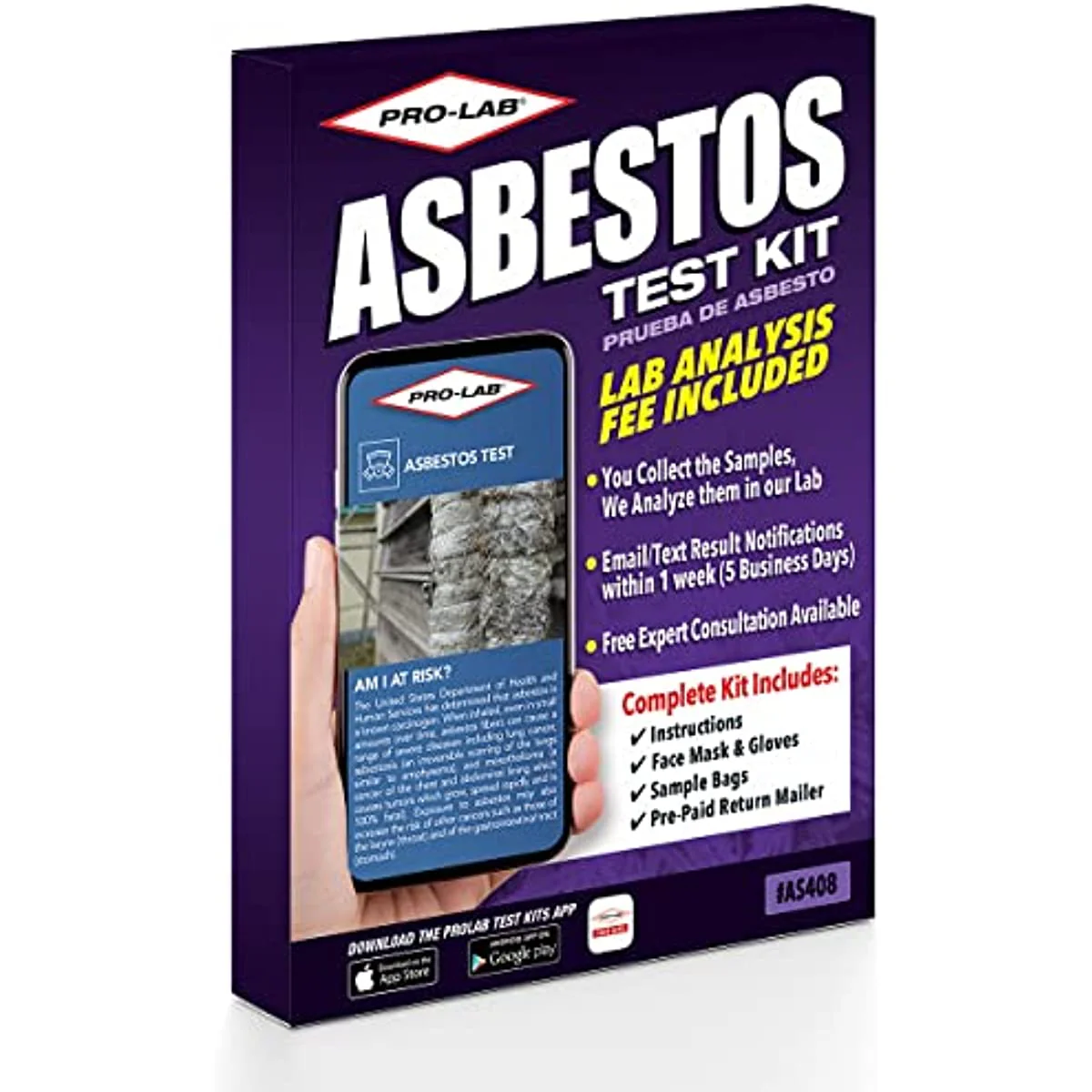 Pro Lab AS108 Asbestos Test Kit – 2 Sample Analysis, Lab Fee & Shipping Included, EPA Approved