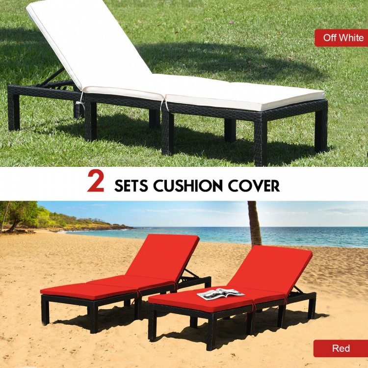 Patio Rattan Height Adjustable Lounge Chair with 2 Set of Cushion Cover