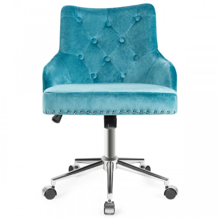 Tufted Upholstered Swivel Computer Desk Chair with Nailed Tri