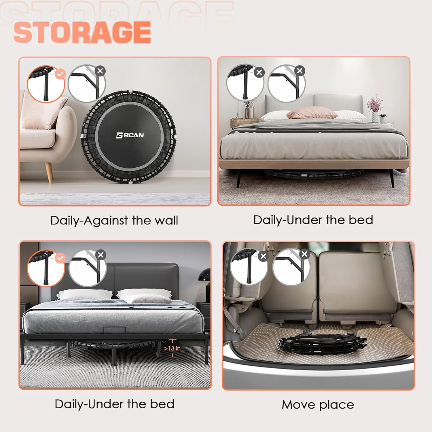 BCAN 450/550 LBS Foldable Mini Trampoline, 40