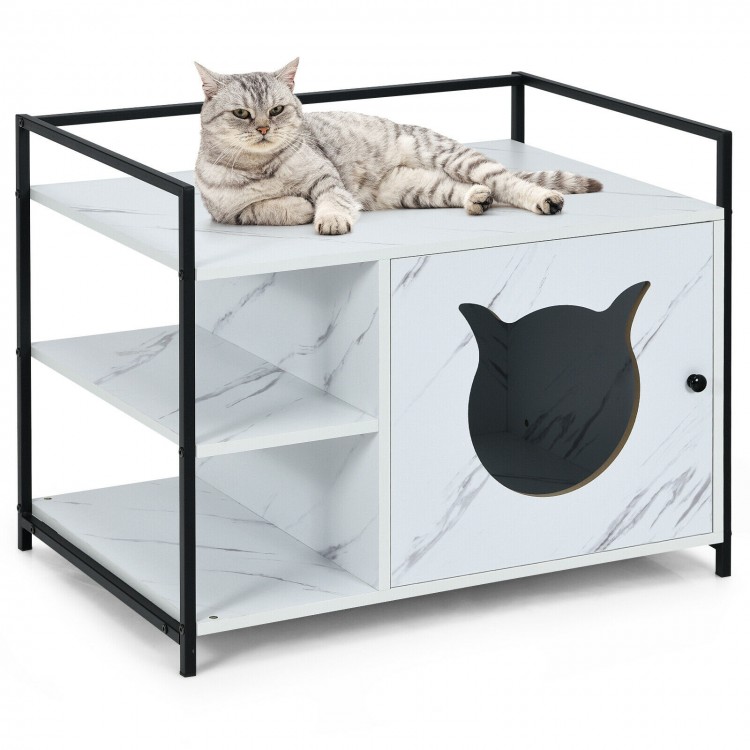 Enclosure Hidden Litter Furniture Cabinet with 2-Tier Storage Shelf