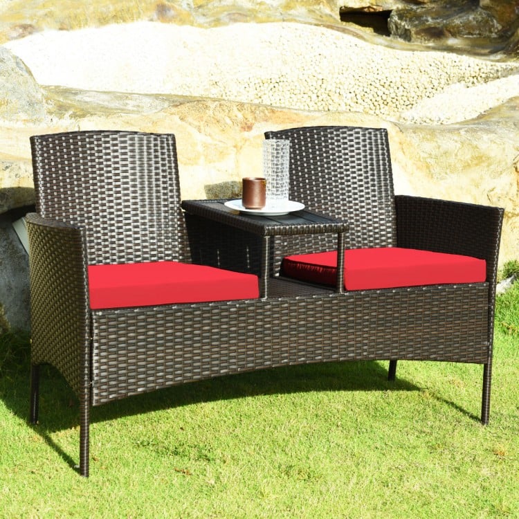 Wicker Patio Conversation Furniture Set with Removable Cushions and Table