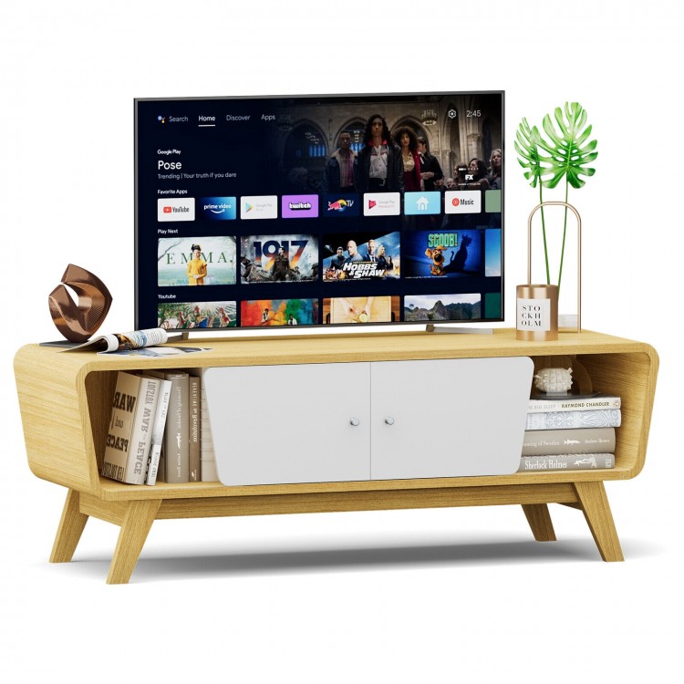 Sliding Door TV Stand with Adjustable Shelf for TVs up to 55 Inch