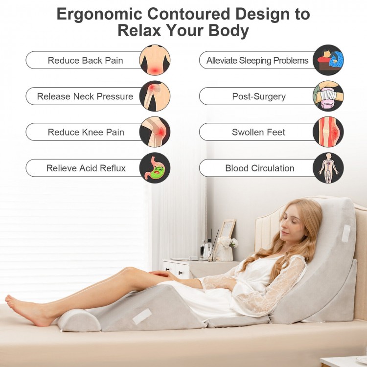 6 Pieces Bed Wedge Pillow Set for Neck Back and Leg Pain Relief