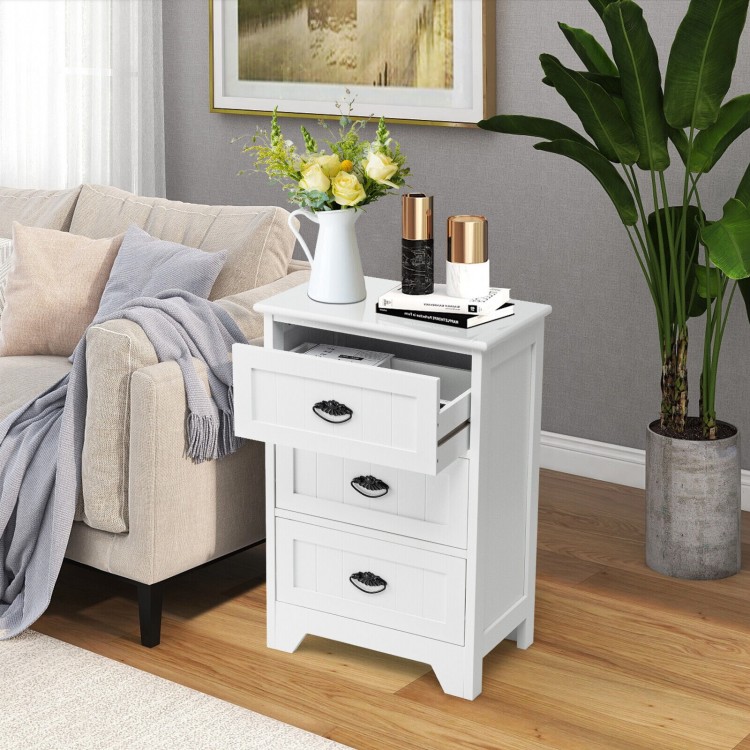 3-Drawer End Storage Wood Side Nightstand