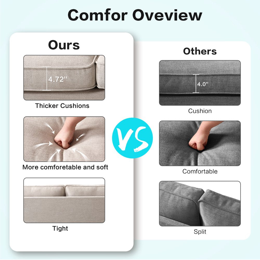 INGALIK 88.58′′ Beige Modern Loveseat Sofa, 3 Seater, Durable Wood Frame, Easy Assembly