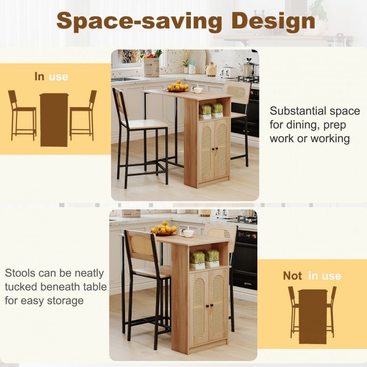 3-Piece Bar Table and Chairs Set with Storage Shelves and Footrests