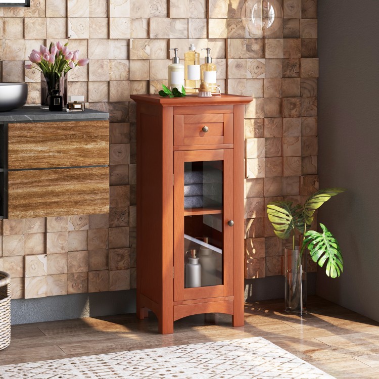 Bathroom Freestanding Storage Cabinet with Single Glass Door