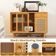 Modern Bamboo Buffet Sideboard Cabinet with Tempered Glass Sliding Doors