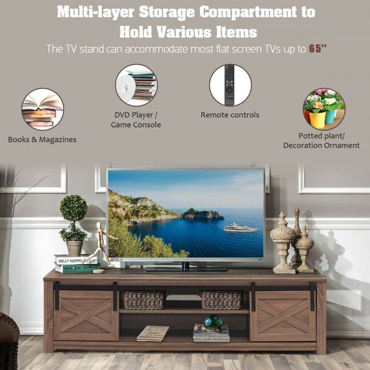 Wooden TV Stand with Sliding Barn Door for TVs up to 65 Inch