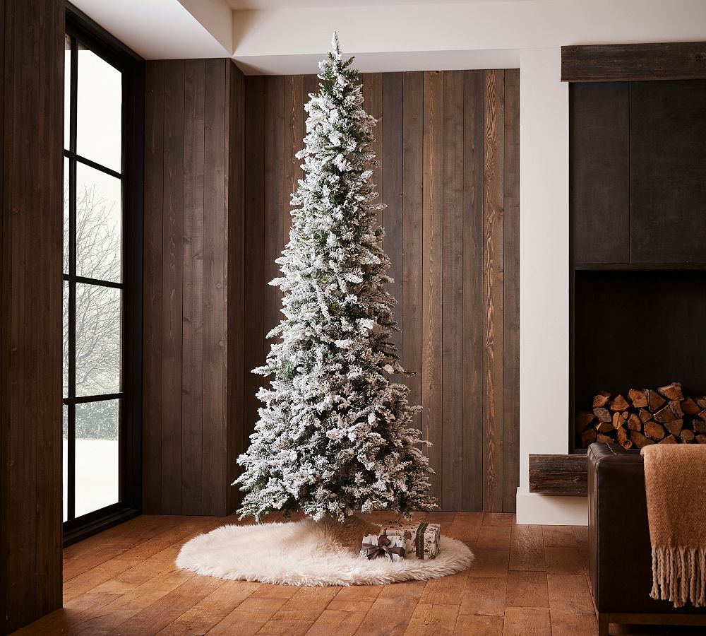 Flocked Pencil Pine Faux Christmas Tree – Pre-Lit, Realistic PVC Foliage, Indoor Use, Flame Resistant