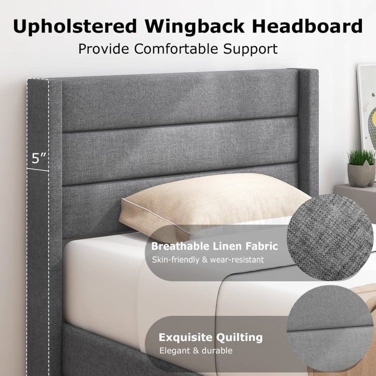 Linen Upholstered Platform Twin/Queen Bed Frame with Wingback Headboard