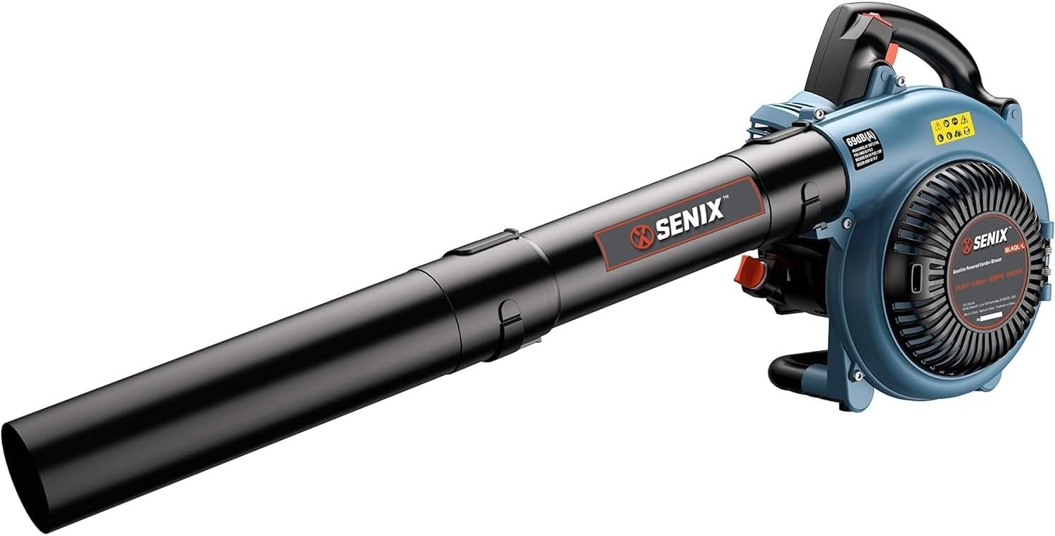 SENIX 4QL 26.5cc 4-Cycle Handheld Gas Leaf Blower, 410 CFM, 125 MPH, Lightweight, Dual Grip Handle, Blue