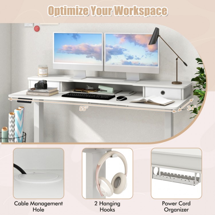 55 Inch x 24 Inch Height Adjustable Electric Standing Desk with 2 Drawers