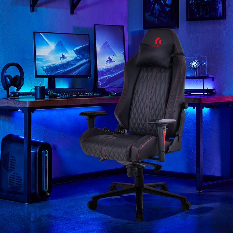 Adjustable Gaming Chair with Gas Lift 4D Armrest and Lumbar Support