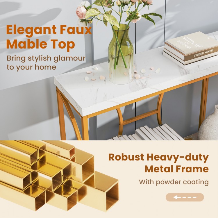 2-Tier Faux Marble Top Console Table with Storage Shelf
