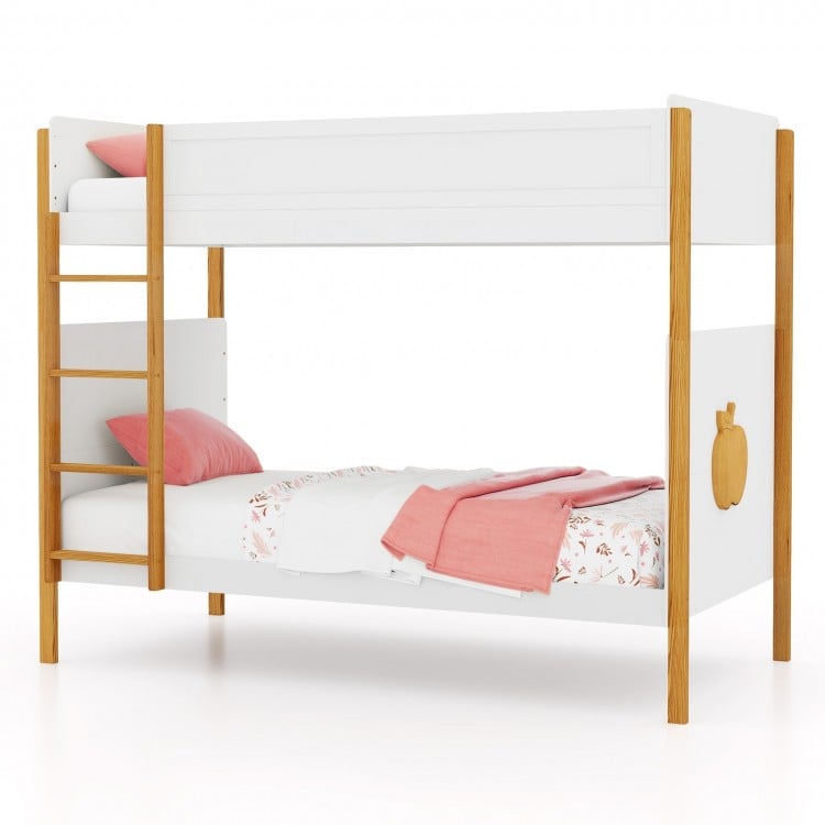 Twin Over Twin Bunk Bed with Integrated Ladder and Safety Guardrails