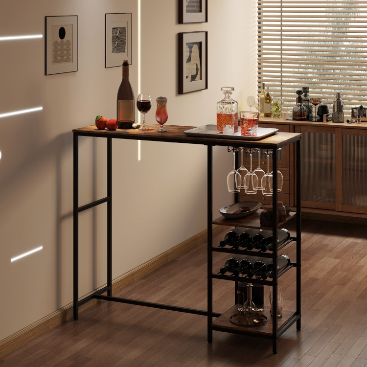 Long Bar Table Bar Height Dining Table with Storage Shelves