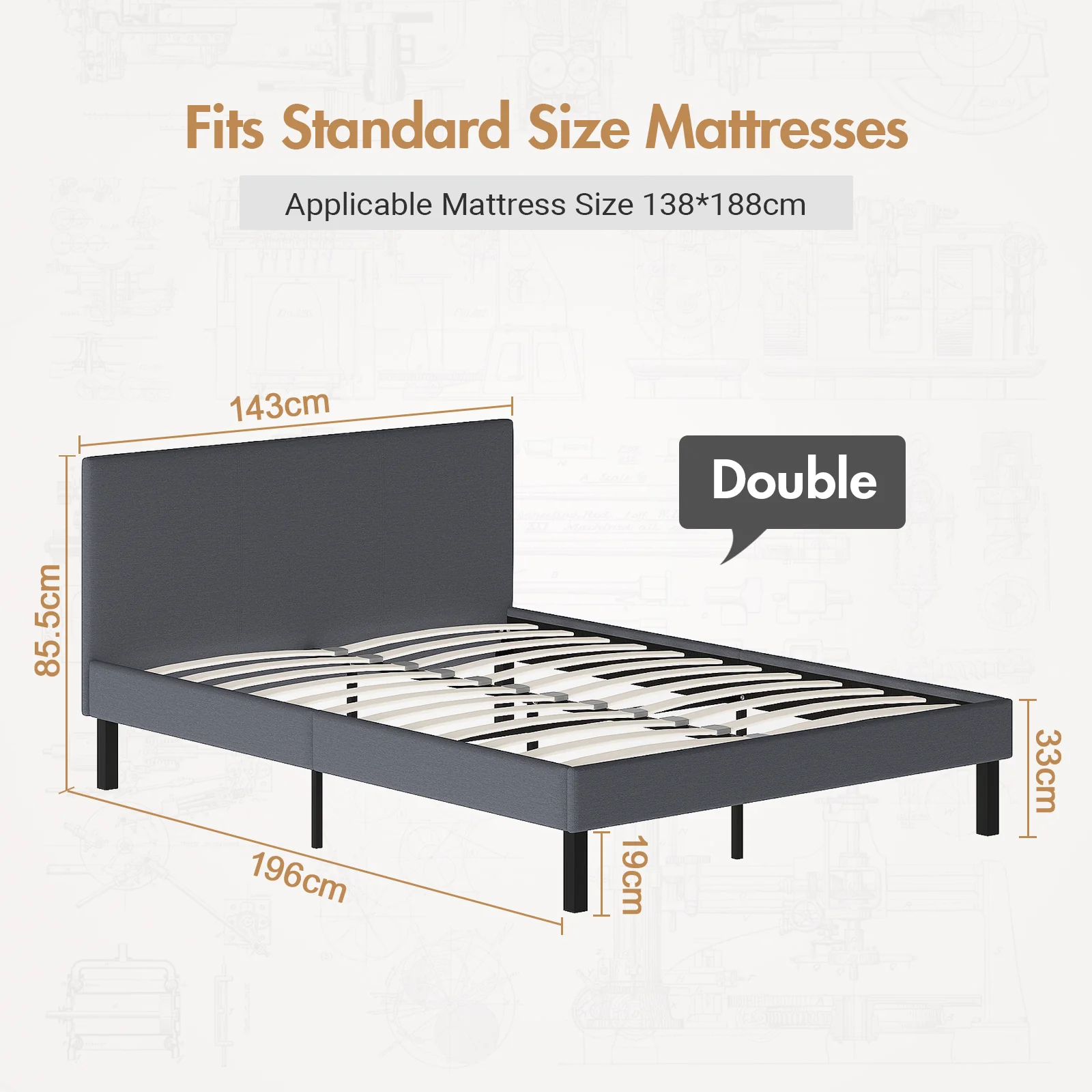 Bed Frame Single Size Mattress Base Upholstered