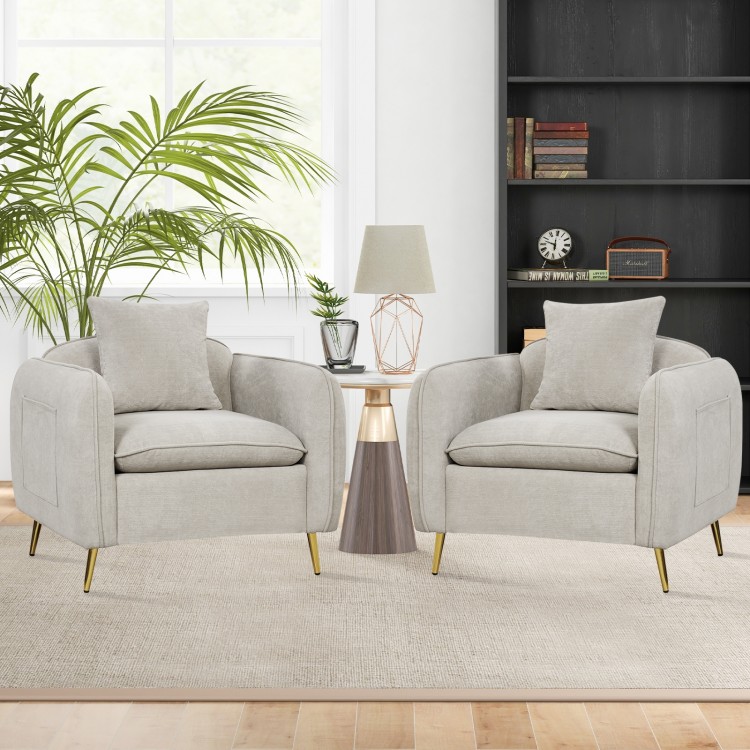 Chenille Velvet Accent Chair with Storage Pockets