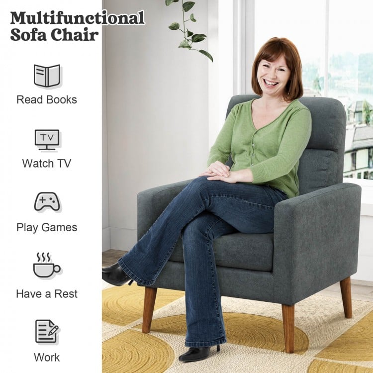 Lint Fabric Modern Accent Chair with Solid Wood Legs