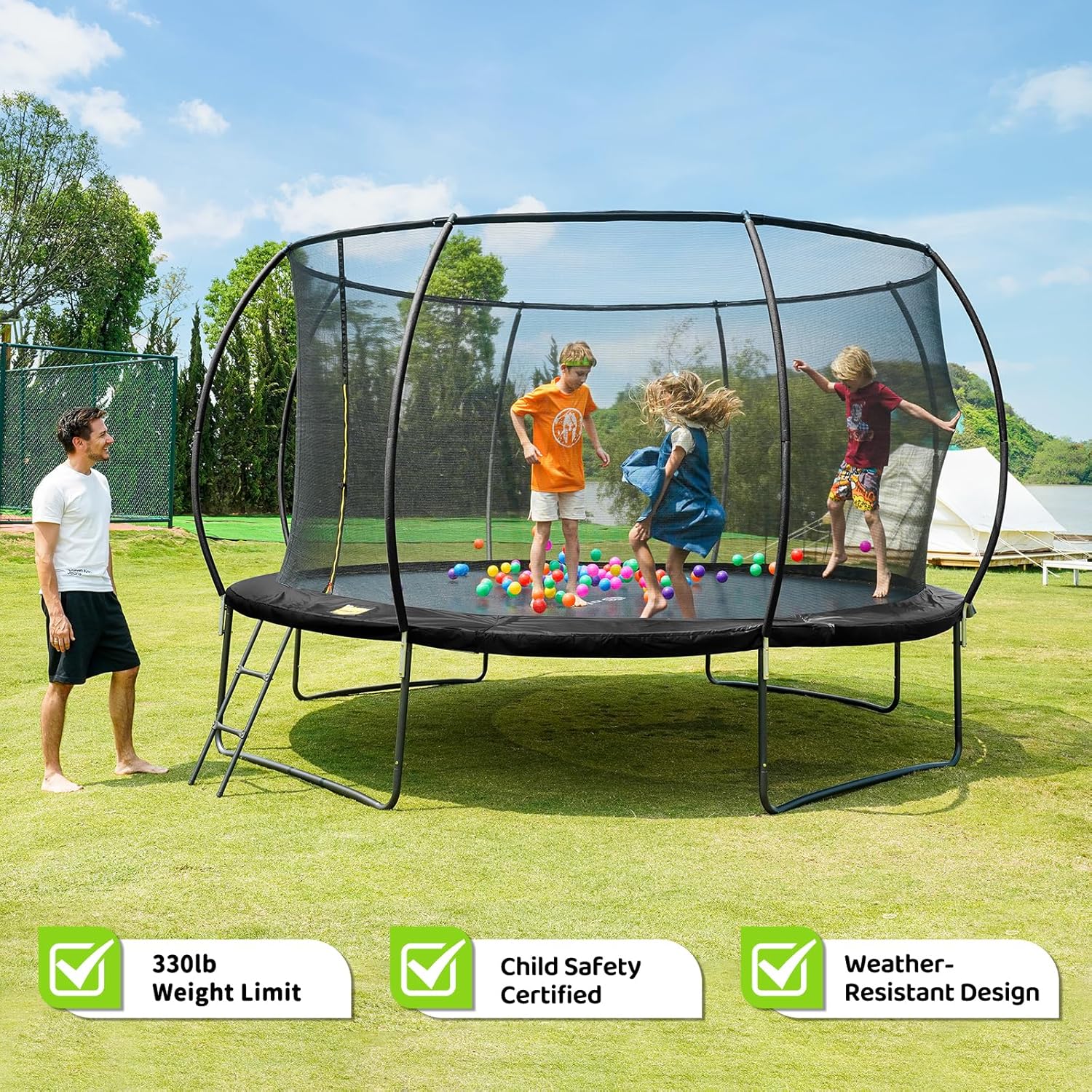 Gigu 10FT 12FT 14FT Recreational Trampolines with Enclosure Net and Ladder and Anti-Rust Coating, ASTM Approved Trampoline Outdoor for Kids and Adults Outdoor Yard Trampolines