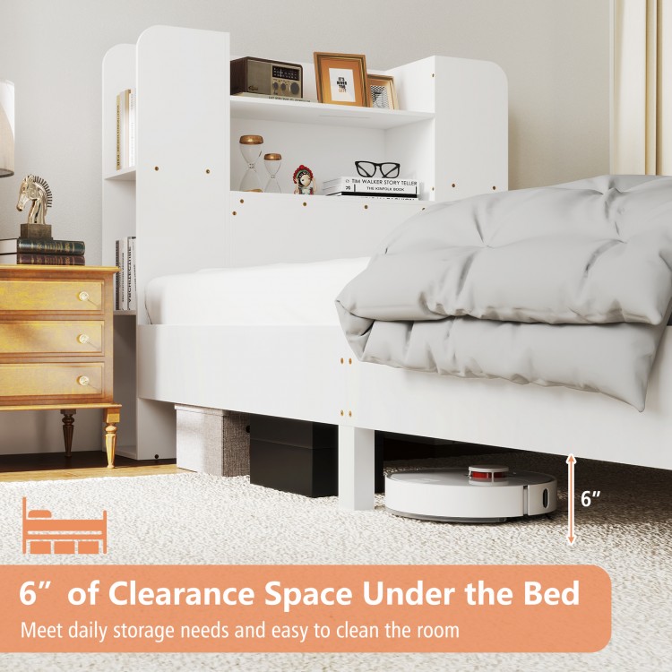 Twin Size Wooden Platform Bed Frame with Bookcase Headboard