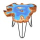 21 Inch Outdoor Epoxy Resin Teak Wood End Table with Irregular Tabletop