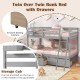 Twin Over Twin Bunk Bed Wood Bed Frame with 2 Storage Drawers and Ladder