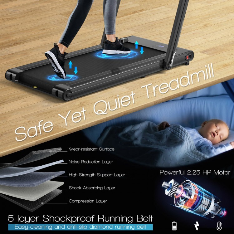 2-in-1 Folding Walking Pad Treadmill with Dual LED Display